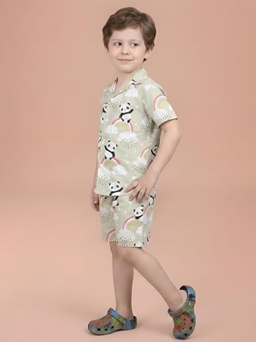 Image of POLKA TOTS Boys 100% Cotton Vacation Wear Co-ord Set | Trendy Printed Shirt & Shorts Combo for Kids | Breathable Summer Beach Outfit for Toddlers & Infants | Lightweight Daily Wear & Night Suit