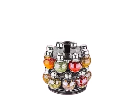 16-Piece Revolving Spice Rack Set with Glass Jars, Round Storage Organizer with Chrome Lids, Kitchen Counter Carousel 16-Piece Revolving Spice Rack Set with Glass Jars, Round Storage Organizer with Chrome Lids, Kitchen Counter Carousel