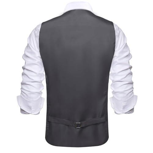 Image of Hi-Tie Men's Formal Suit Vest Solid Fit Vest for Men 3 Pockets V Neck Waistcoat Business Wedding Casual