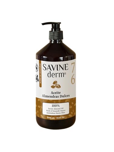 SAVINE DERM Aceite de Almendras Dulces 100% Natural – Antiestrías Embarazo – Hidratante Corporal y Facial – Piel Suave y Elástica – Puro y Vegano – Apto para Masajes y Bebés (1 L)