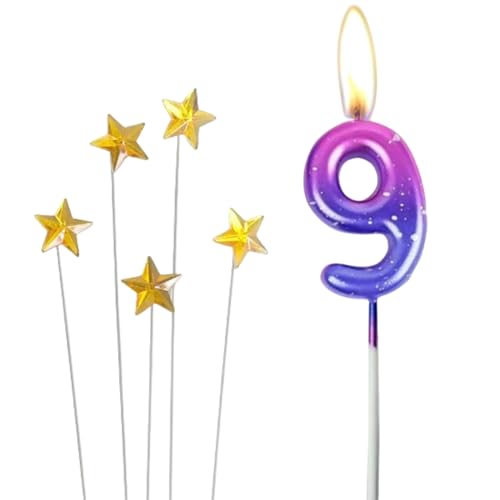Velas de cumpleaños,velas coloridas del número 9,con 5 piezas de adornos para tartas velas de pastel número,Para Decoración Tartas Cumpleaños,Aniversario,Graduación,Festival