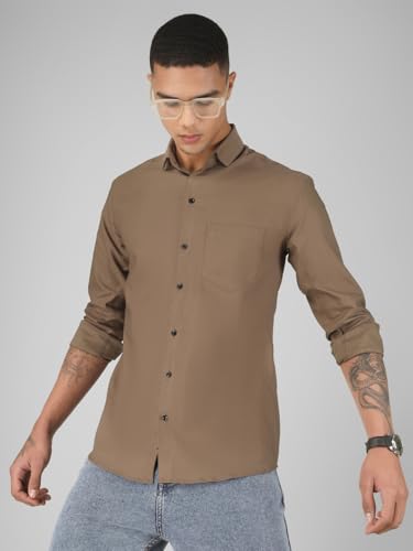 Image of Mens Cotton Lycra Full Sleeve Slim Fit Semi-Formal Shirt | Textured Pattern | Curved Hem