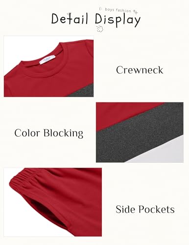 Image of Arshiner Boys' 2-Piece Cotton Outfit Color Block T-Shirt and Shorts Set Summer Camo Clothes for Kids 5-14 Years