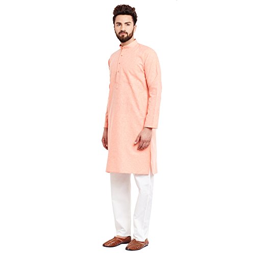Pijama Kurta de lino algodón naranja hombre ropa tradicional 2
