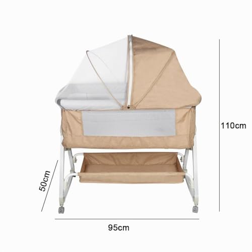 Miniatura 8 de Huole Cuna 3 En 1, Cuna Colecho, Balancín, Cuna Con Inclinación Ajustable, Altura Ajustable En 6 Niveles, Hasta 30 Kg, Ruedas 360 , Mosquitera, Cesta De Almacenamiento-92 52 106-118cm-Blanquecino
