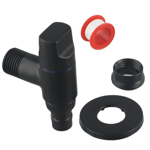Yuanpgky Rubinetto ad angolo di arresto dell'acqua per lavatrice, in ottone, ad apertura rapida, G1/2 G3/4, per cucina, bagno, lavandino, WC, doccia, giardino, (nero)