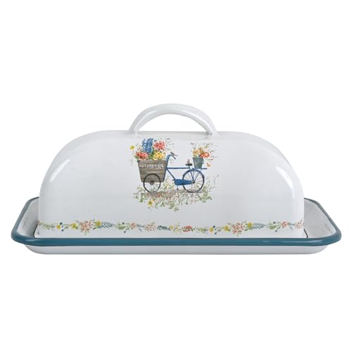 Quorvynne Enameled Farmhouse Vintage Butter Dish with Lid, 7.5 Inch Durable Kitchen Food Storage Container Rust-Resistant Refrigerator Safe,Vintage Decorative Design Kitchenware for Countertop by Quorvynne - Used condition - US$16.83