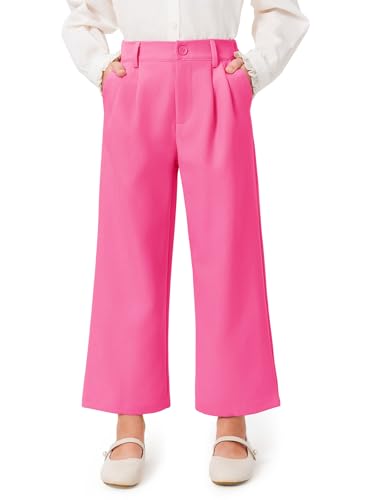 Image of Haloumoning Girls Uniform Pants Kids High Waisted Wide Leg Dress Pants Casual Trousers with Pockets 5-14 Years