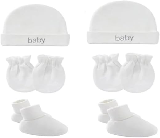 ANKIMA Baby Soft Cotton Mittens Caps and Booties Gift Set for New Born Baby Pack of 2 White