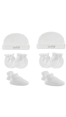 ANKIMA Baby Soft Cotton Mittens Caps and Booties Gift Set for New Born Baby Pack of 2 White