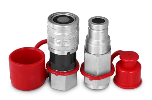 Image of 3 /8 inch Body with 3 /8 inch NPT Thread | Flat Face Hydraulic Quick Connect Coupler | Skid Steer Bobcat Attachment | ISO 16028 Heavy-Duty Coupling with Dust Caps | Model TL41