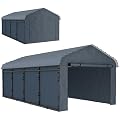 Outsunny 12' x 20' Heavy Duty Metal Carport, Waterproof Garage Car Canopy Shelter with Galvanized Metal Roof and Removable Sidewalls for Cars, Boats, Tractors, Dark Gray