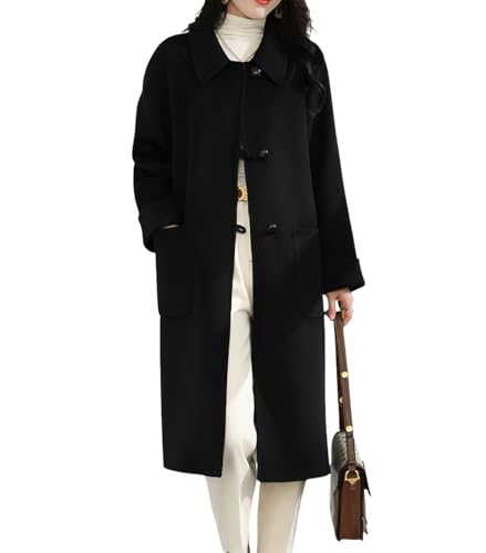 chouyatou Women's Winter Single Breasted Wool Trench Coat Business Casual Lapel Collar Midi Long Overcoat