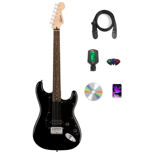 Image of Fender Squier Sonic Stratocaster HT H - Black Bundle with Tuner, Strap, Picks, and Austin Bazaar Guitar DVD