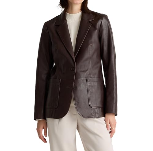 IZAC & DAUD Lambskin Leather Blazer for Women - Casual Coat Long Sleeves Suit Style Leather Jacket Women (US Alpha X-Large Regular Regular Brown)