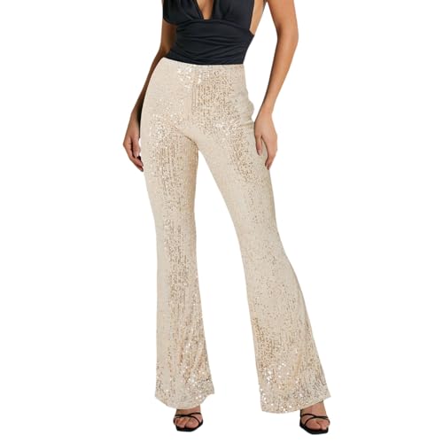 Pantalon à paillettes femmes taille haute fluide pour soirée chic