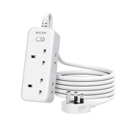 5M Extension Lead with 3 USB Slots, Mscien Extension Cable 2 Way with 13A Fuse, Shaver Plug Adaptor UK, 5 Metre Extension Cord with Wall Mountable for Home, Bathroom, Office 3250W (White)