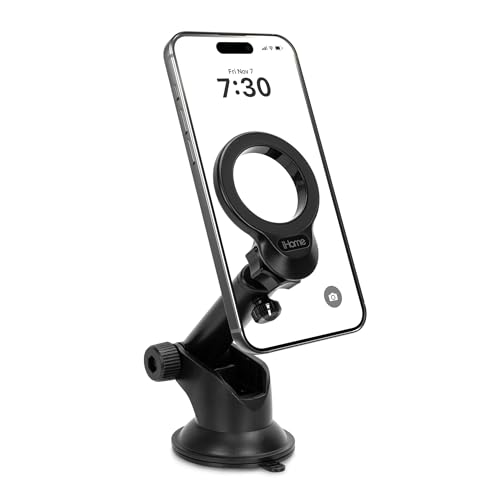 Image of iHome Car Mount, Dashboard /Windshield /Vent Mount, Swivel Neck, Silicone Grip, Adjustable Mount Arm with Suction Cup Base (Magnetic Car Mount)