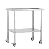 Chingoo Mesa de acero inoxidable de 24 x 36 pulgadas con ruedas giratorias, NSF Mesa de preparación resistente comercial con estante inferior para restaurante, hogar y hotel