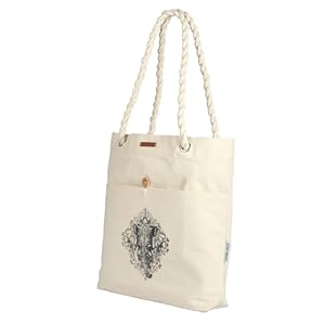 Harry Kritz Vertical Stylish Front Pocket Tote Bag with Braided Handles 100% Organic Cotton Canvas Tote for College & Daily Use