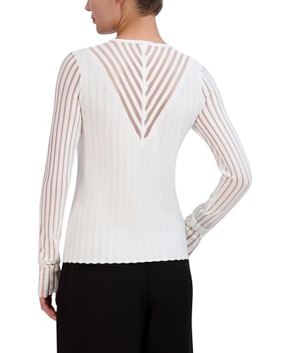 Image of BCBGMAXAZRIA Women's Pullover Crew Neck Sheer Stripe Plunge V Sweater Top