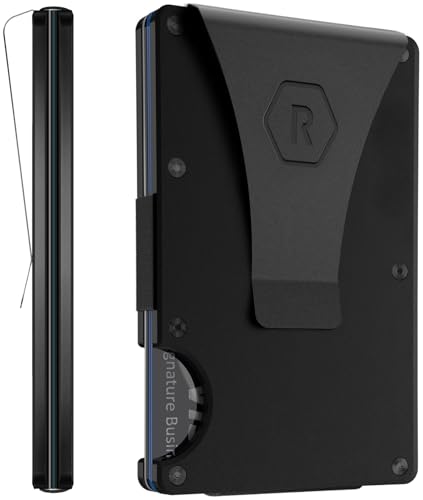 Image of The Ridge Wallet for Men - Slim Minimalist Compact Wallet and Card Holder, RFID Protected Front Pocket Wallets for Men with Integrated Money Clip, Matte Black Titanium, One Size, Hex Ridge