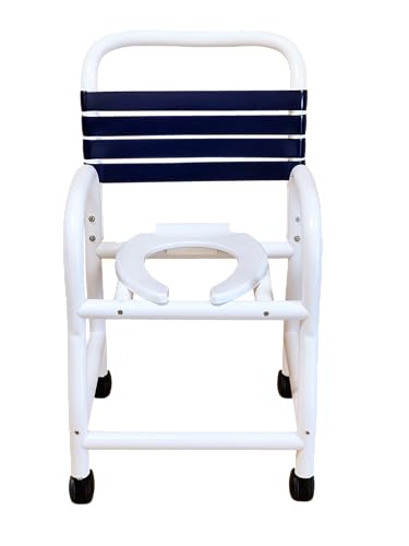 Deluxe New Era Patented Shower Commode Chair, 18" Internal Width, Open Front Removable Hard Seat, NO Commode Pail, 3" Twin All Locking Casters, 310 lbs wt Capacity