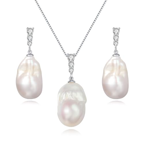 Parure de bijoux pour femme en perles baroques blanches collier pendentif et boucles YAMI
