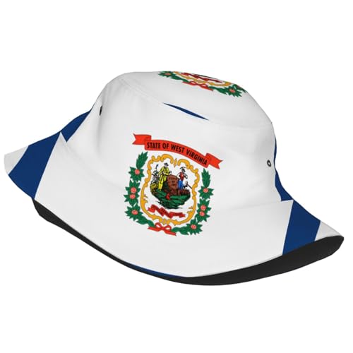 West Virginia Flag Adult Unisex Sunshade Bucket hat, Non-Shrinking, Lightweight, Breathable, Foldable, Easy to Store Black2