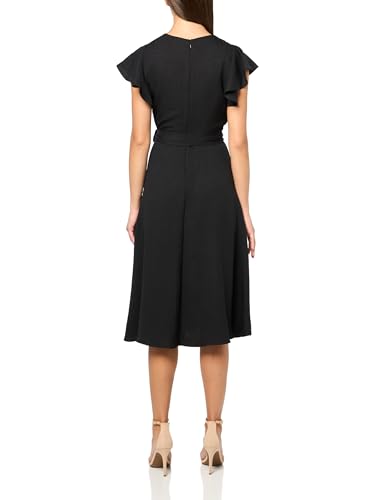 DKNY Women's Flutter Sleeve Tie Fit and Flare Midi Dress2