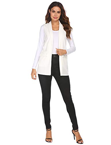 Hotloox Womens Long Vests Sleeveless Open Front Cardigan Layering Vest With Side Pockets (White, Medium) #TOP5