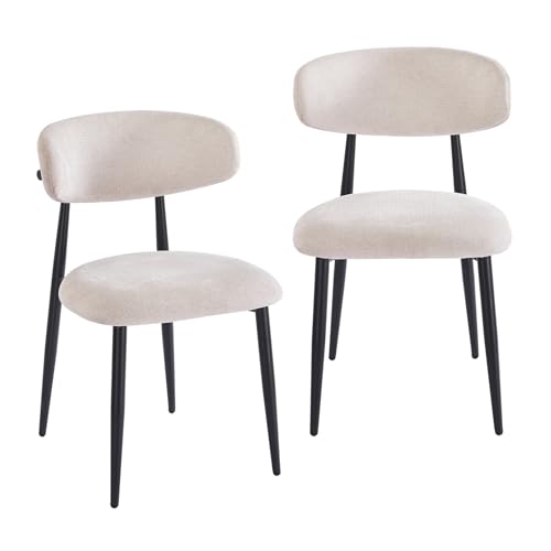 stone princess Lot de 2 Chaises de Salle à Manger Modernes: Chaises de Cuisine avec Housse en Toile de Lin Tissée Dossier Ergonomique Pieds en Métal - pour...