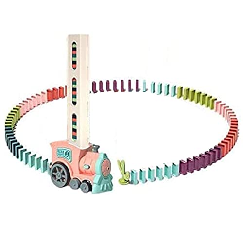 Eayoly Juego de Tren dominó, Juguetes de Bloques de dominó con luz automática Juego de Bloques de Juguete de Tren dominó de Locomotora eléctrica, con Luces de Colores y Sonido Cover