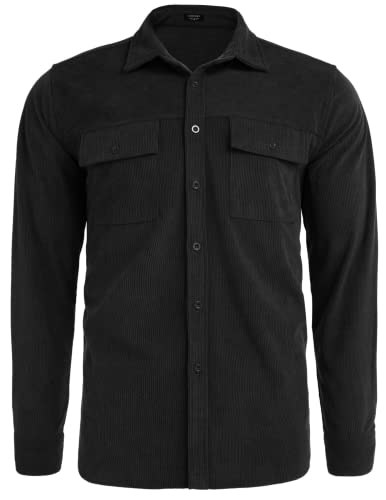 Coofandy Corduroy Shirt Jacket For Men Long Sleeve Button Down Jackets Casual Shacket With Pockets (Black S) #TOP3