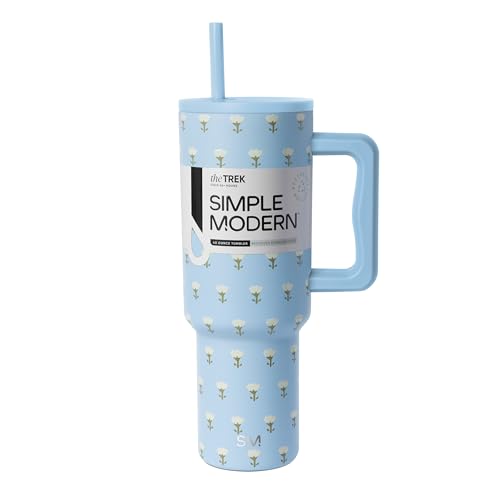 Image of Simple Modern 40 oz Trek Tumbler with Handle and Straw Lid | Cup Holder Friendly Insulated Stainless Steel Travel Mug | Flower Garden