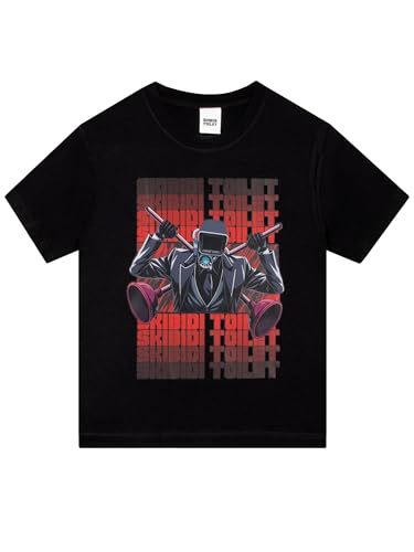 SKIBIDI TOILET Boys Tshirt Short Sleeve Kids T Shirt Plungerman Boys T-Shirts Fun Boys Clothes Black 9-10 Years