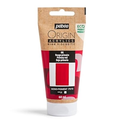 Foto di Pebeo - Origin Acrylics 60 ml - Vernice acrilica ecologica - Alta viscosità - Finitura opaca - Legante 100% riciclato - 96% materie prime europee - Rosso primario