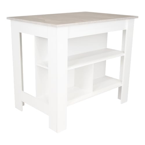 Tuhome Cala Kitchen Island, Freestanding Counter with Three Open Shelves
