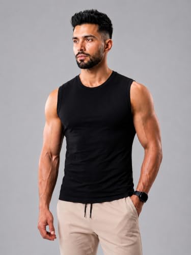 Image of CHKOKKO Gym Sleeveless T Shirt for Men Workout Compression Tanktop Sando Cut Sleeves Tees Gym Vest for Man Athletic Dry Fit for Sports Fitness & Exercise