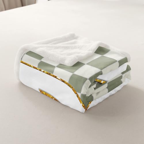 Image of Erosebridal Sage Green Checkered Fleece Blanket Throw 50 inchx60 inch Plaid Initial D Sherpa Blanket Personalized Monogram Fuzzy Plush Throw for Kids Boys Girls,Fashion Grids Gingham Decor for Bed Couch