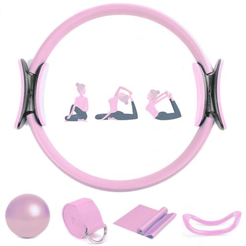 Pilates Essentials Kit for Women,Better Me Pilates Kit,Pilates Ring and Ball Set with Booty Resistance Bands,25 cm Yoga Ball,Figure-8 Resistance Stretch Bands for Core Strength Glute Toning (Pink)