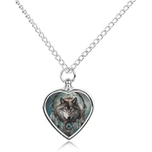 3D Wolf Dream Catcher Pet Urn Necklaces for Women, Personalized Heart Pets Cremation Pendant for Men, Mini Case Keepsake Cremation Jewelry, Loss Memorial Dog Cat Gift