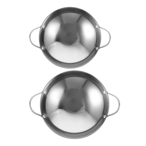 Healifty Stainless Steel Wok Pan Set, 8-inch 9-inch Thickened Cooking Pots, Double Handle Mini Woks for Home and Commercial Use, Sturdy Kitchen Cookware for Stir Fry and Deep Fry Cooking