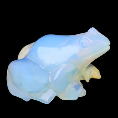 Ytbeoxk Crystal Frog Figurines, White Opalite Money Frog Statue Home Office Desk Decor, Feng Shui Wealth Luck Gifts for Women Men, Natural Hand Carved Reiki Healing Crystal Animal Sculpture 2"