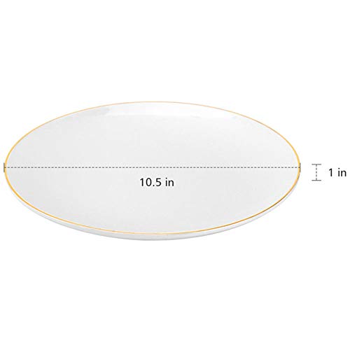 Gsain 10.5” Porcelain Dinner Plates With Golden Rim, Stackable Off-White Ceramic Round Serving Plate For Salad, Dessert, Steak, Pasta (Set Of 6) #TOP1