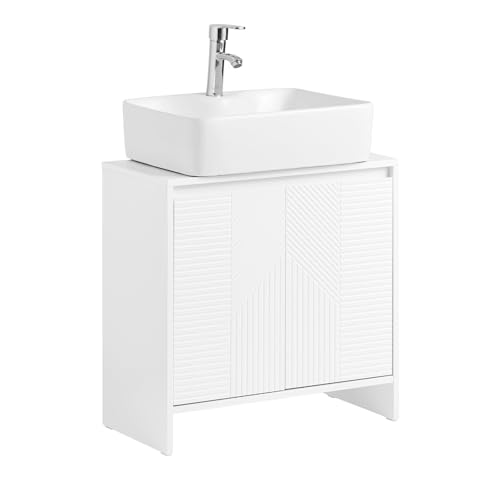 SoBuy Waschbeckenunterschrank 60cm Badezimmerschrank Badmöbel in Weiß mit verstellbaren Regalen,...