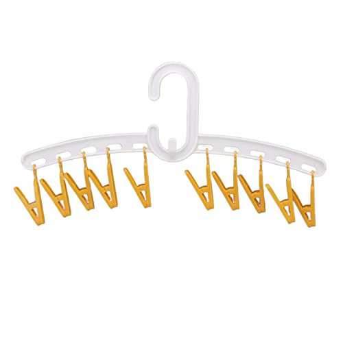 Deosdum Plastic Clothes Airer, Windproof Sock Clips, Anti-Tangle Clothes Airer for Clothes, Travel, Portable Accessories (White and Yellow)