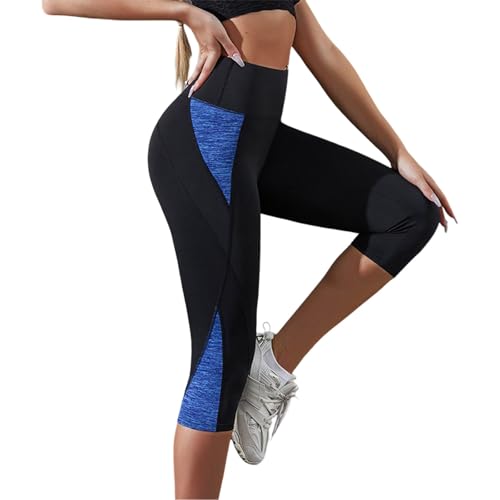 Leggings de verano para mujer, mallas de cintura alta para mujer, opacos, elásticos, anticelulitis, sin costuras, mallas de compresión, pantalones deportivos suaves para deporte y gimnasio, azul, S