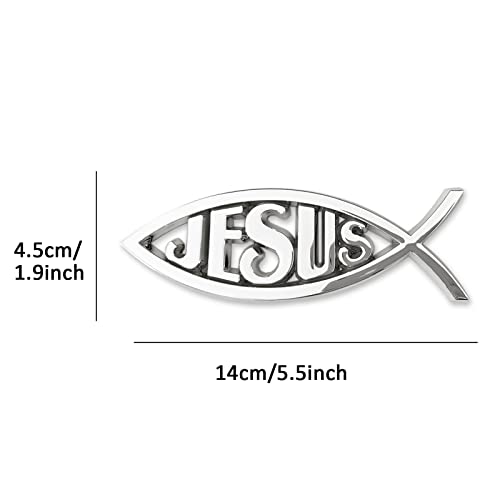 Image of Christian Jesus Fish Car Emblem - Chrome Silver Symbol Fish Emblem for Car Truck Badge Bumper Stickers