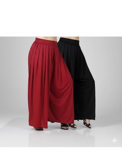Image of Women's Wide Leg Palazzo Trousers, High Waist, Flowy Maxi Style, Black and White